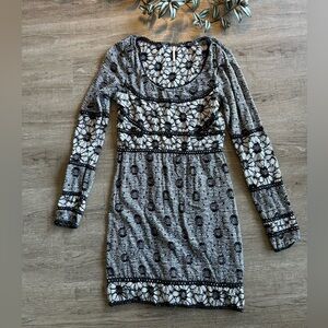 Free People Black and White Floral Long Sleeve Dress